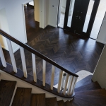 Access Flooring: French Oak in Parquetry Fishbone Pattern Stained Black